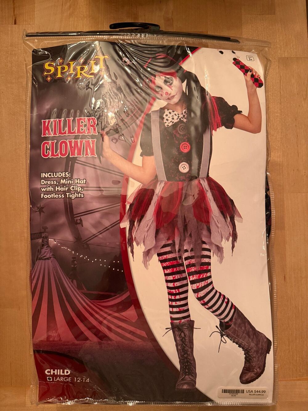 Spirit Halloween Girls Killer Clown Costume Size Large 12-14 Child